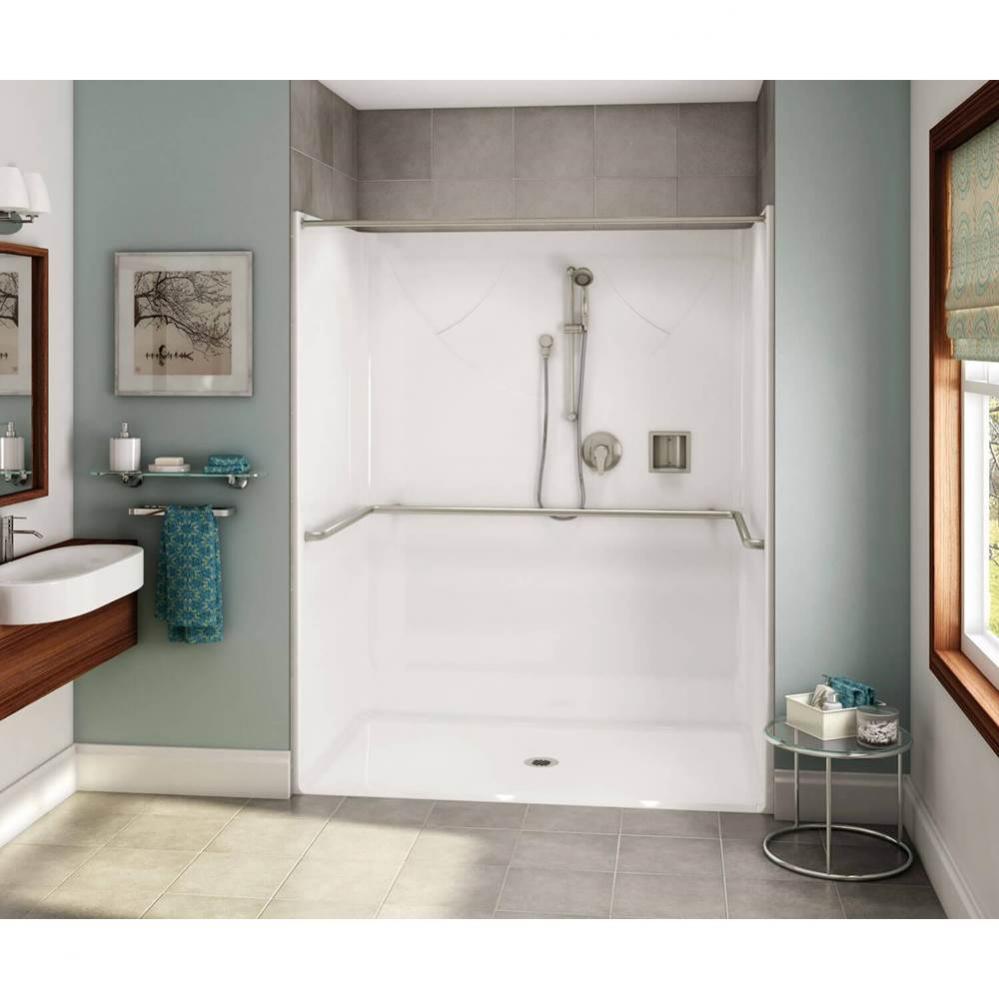 OPS-6036-RS ADA Compliant (without Seat) AcrylX Alcove Center Drain One-Piece Shower in White