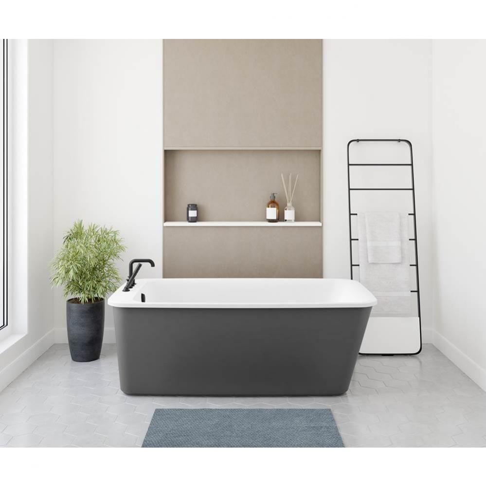 Lounge AcrylX Freestanding End Drain Bathtub in White with Thundey Grey Skirt
