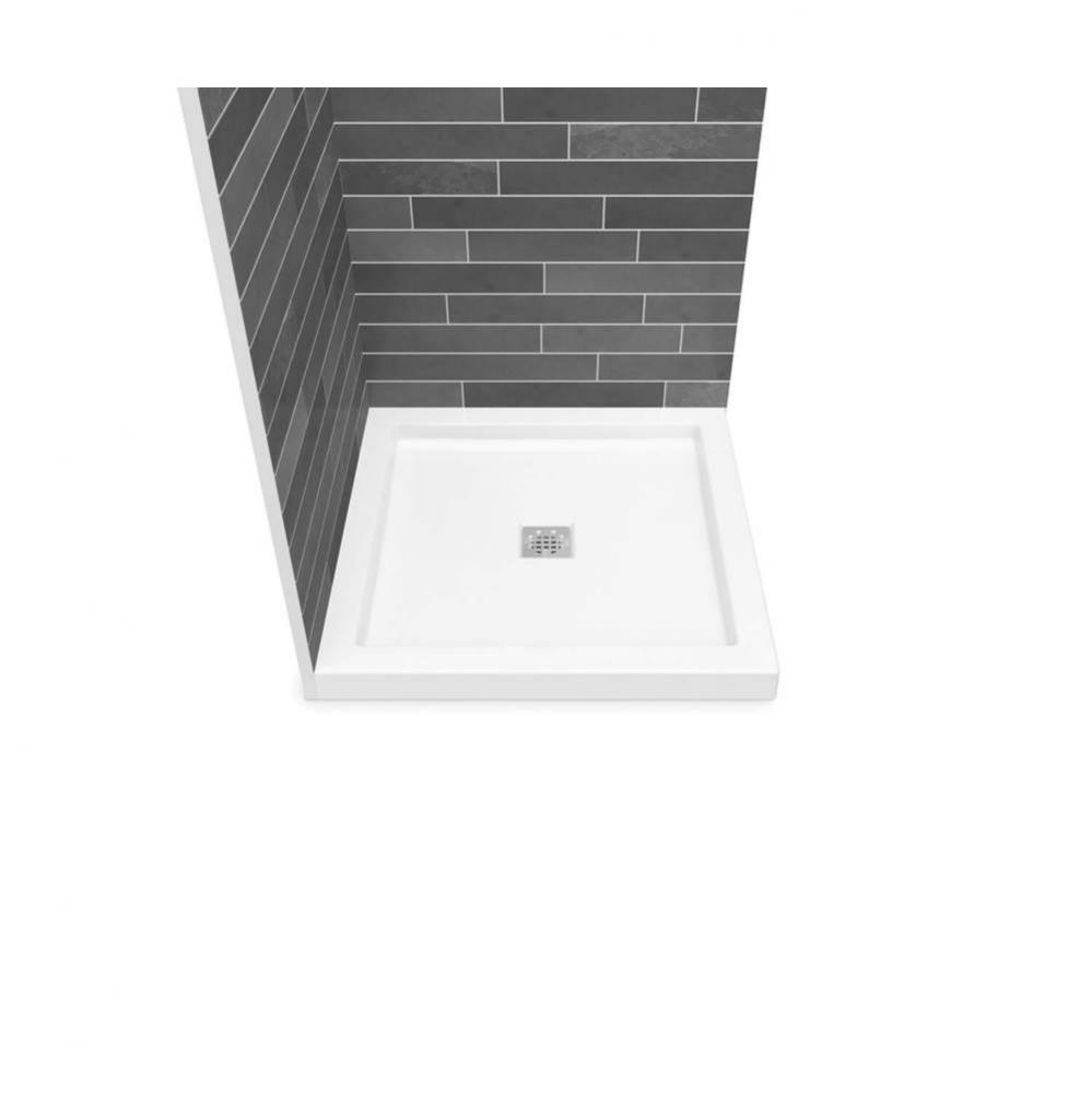 B3Square 3636 Acrylic Corner Left or Right Shower Base in White with Center Drain