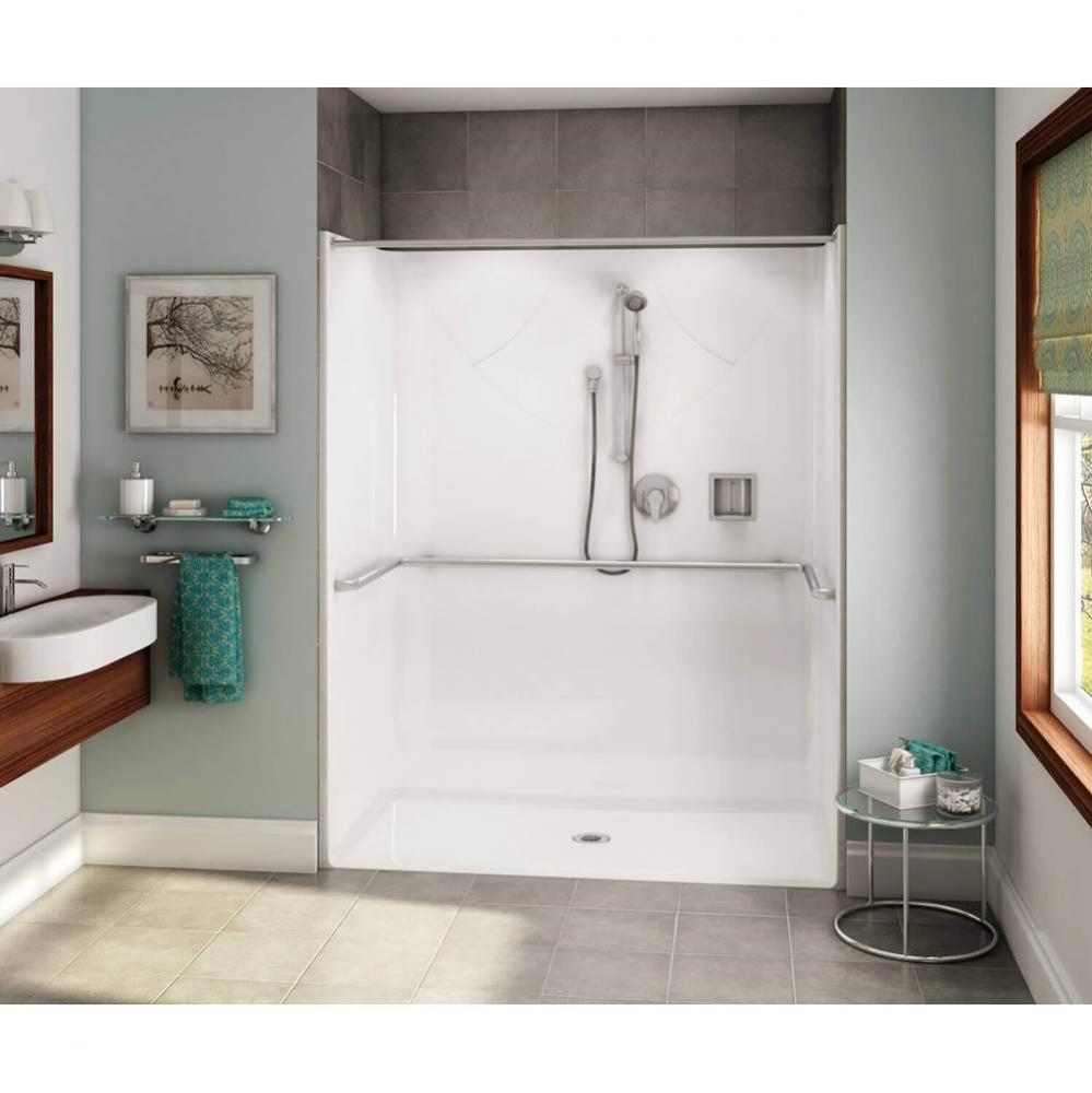 OPS-6030-RS ADA Compliant (without Seat) AcrylX Alcove Center Drain One-Piece Shower in White