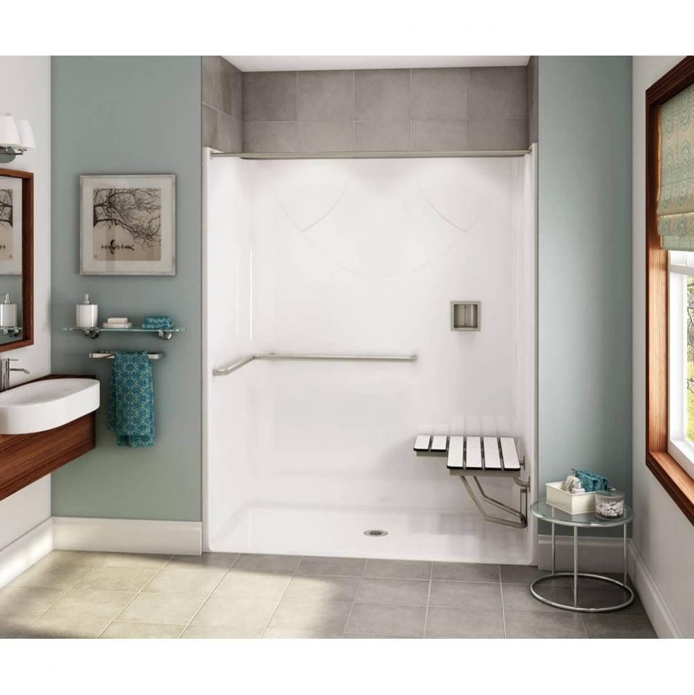 OPS-6030 - ADA Grab Bar and Seat AcrylX Alcove Center Drain One-Piece Shower in White