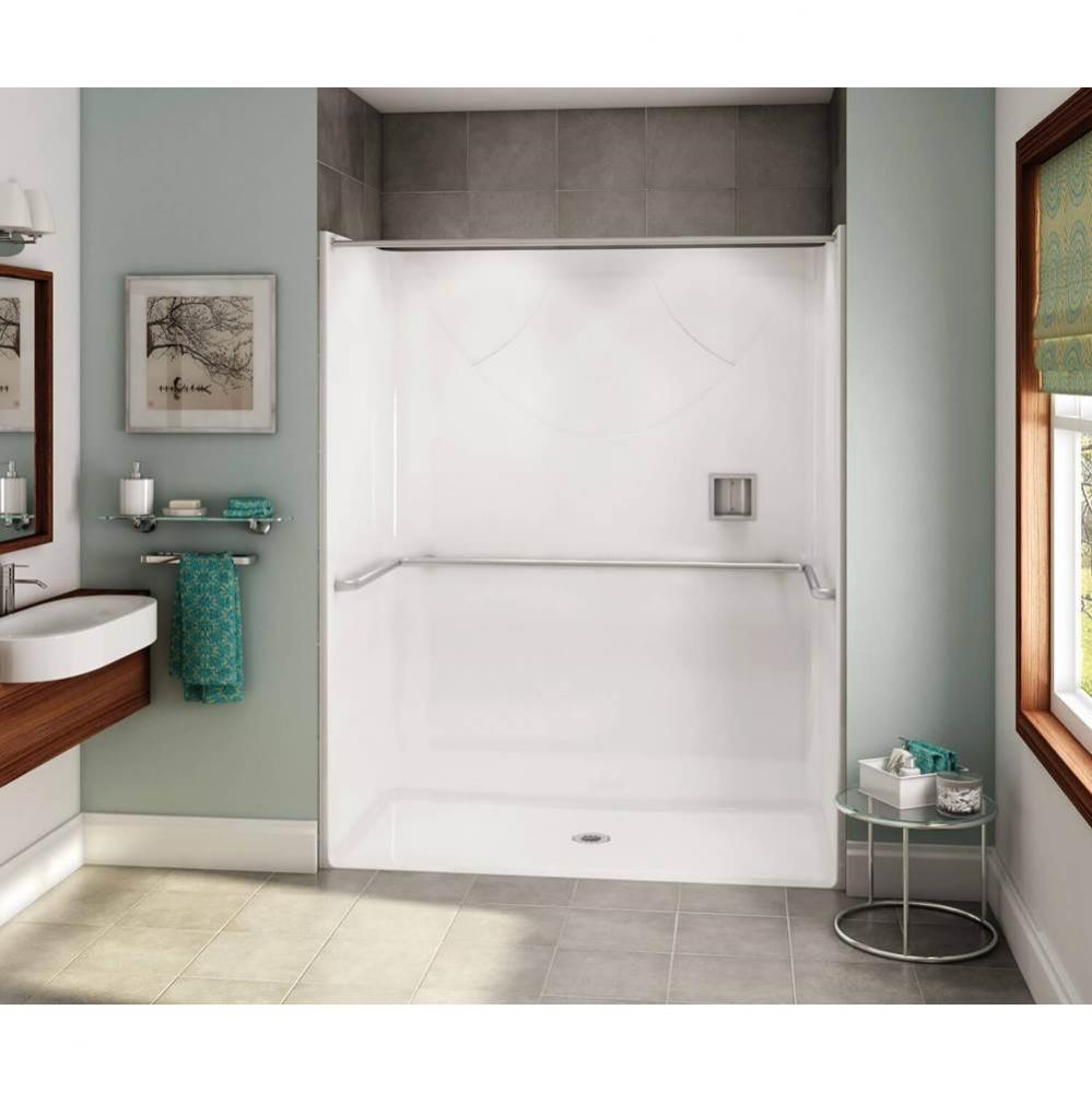 OPS-6030-RS - ADA U-Bar AcrylX Alcove Center Drain One-Piece Shower in White