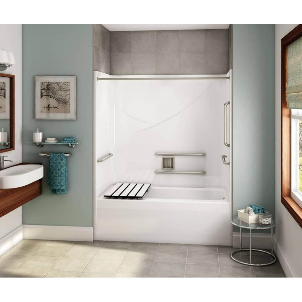 OPTS-6032 - ANSI Grab Bars and Seat AcrylX Alcove Right-Hand Drain One-Piece Tub Shower in White
