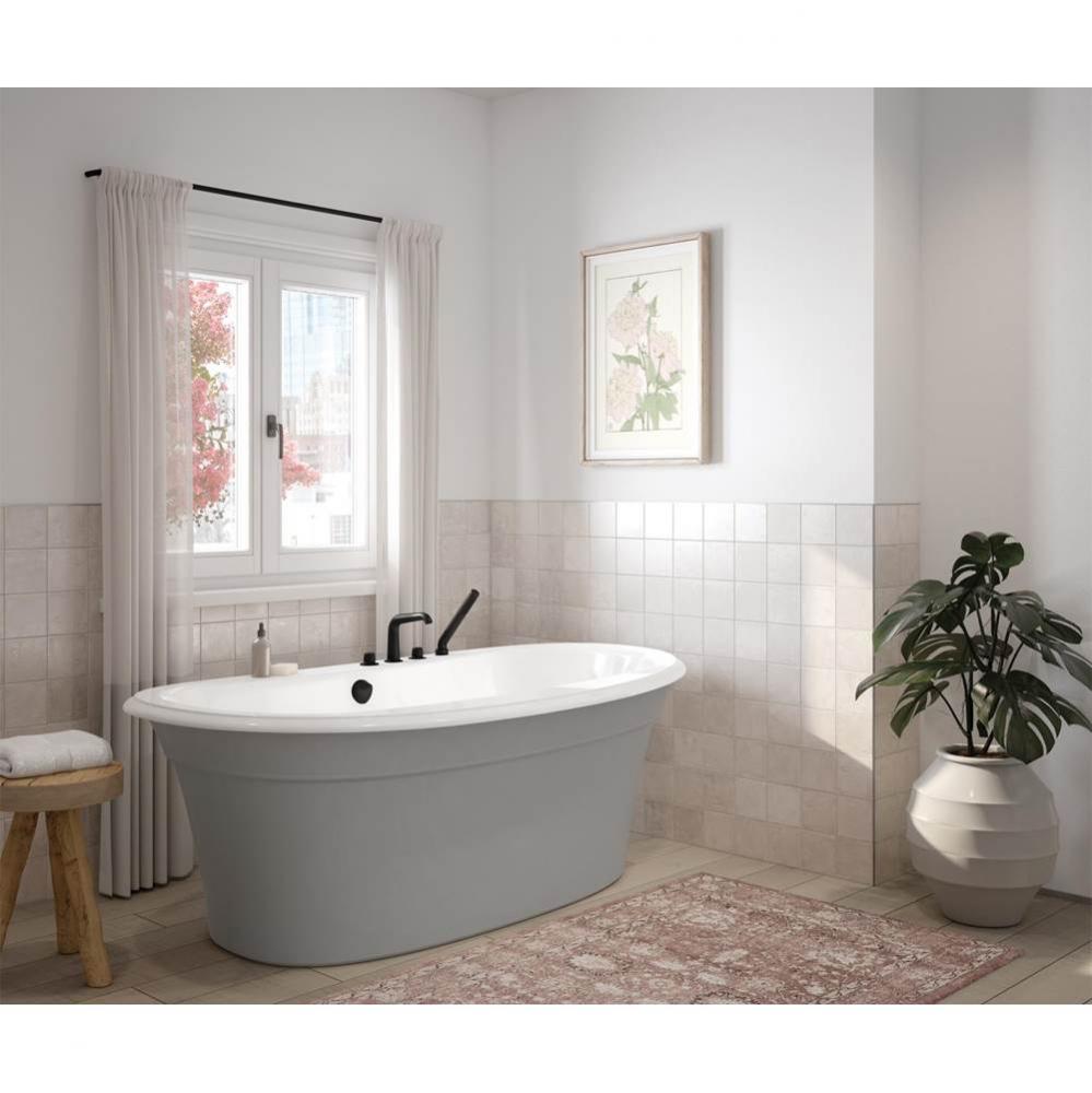 Ella Sleek 66 x 36 Acrylic Freestanding Center Drain Bathtub in White with Sterling Silver Skirt