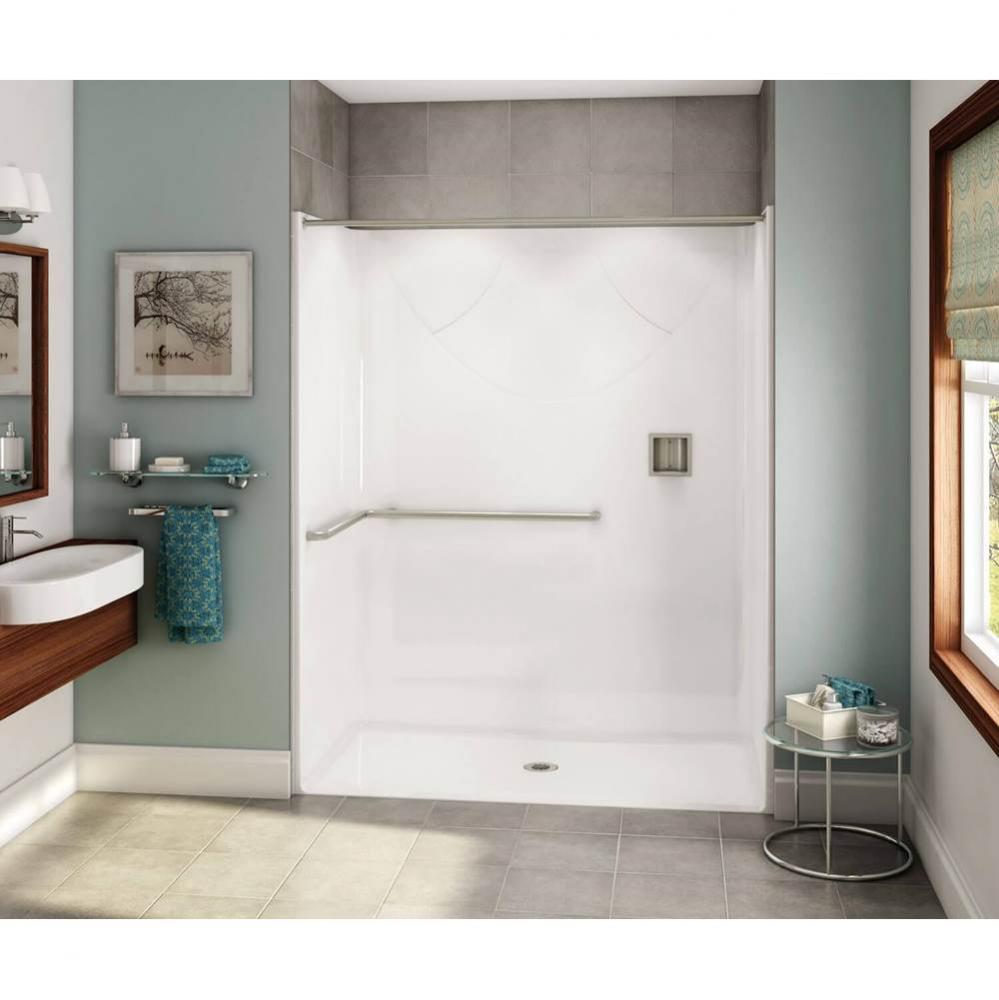 OPS-6030 - ADA L-Bar AcrylX Alcove Center Drain One-Piece Shower in White