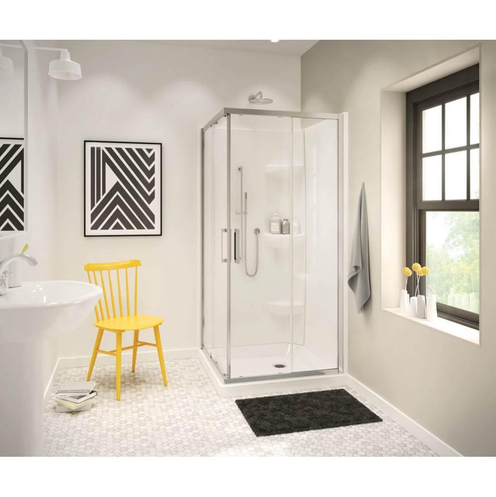 Square Base 32 3 in. 32 x 32 Acrylic Corner Left or Right Shower Base with Corner Drain in White