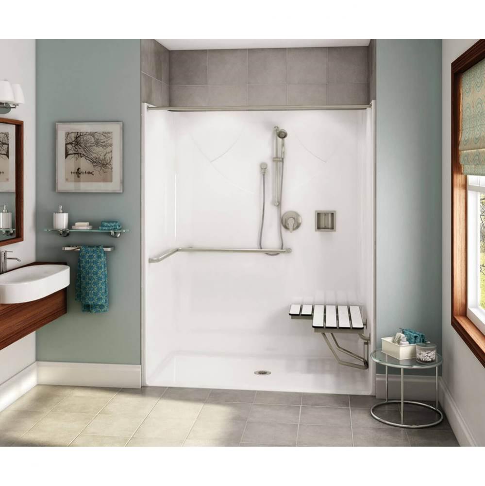 OPS-6030 ADA Compliant (with Seat) AcrylX Alcove Center Drain One-Piece Shower in White
