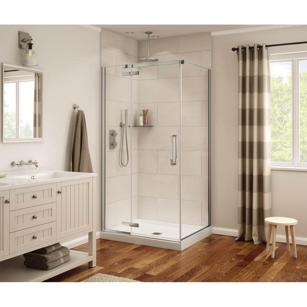 Davana Rectangular 34 in. x 42 in. x 75 in. Pivot Corner Shower Door with Clear Glass in Chrome