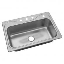 Sterling Plumbing R37047-4-NA - Southhaven® Top-Mount Single-Bowl Kitchen Sink, 33'' x 22'' x 9-1/4'