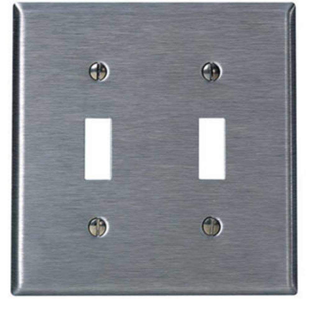 2G SS METAL WALLPLATE SATIN 302 2TOGGLE