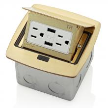 Leviton PFUS1-BR - Pop-Up Floor Box w/ 15A Duplex USB Brass