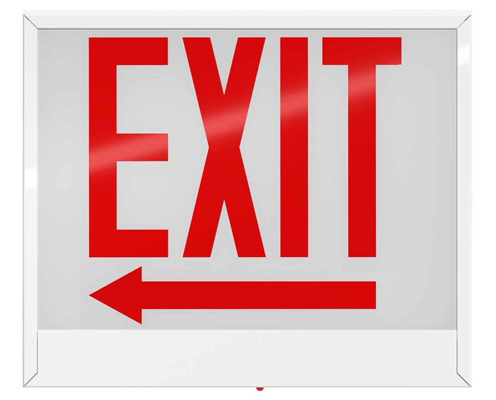 CH EXIT 1FACE RED-L WH-HSNG LEFT-ARW