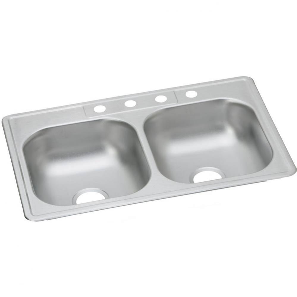 Dayton Stainless Steel 33&apos;&apos; x 21-1/4&apos;&apos; x 6-9/16&apos;&apos;, 0-Hole Equal Doub