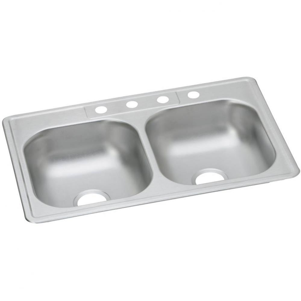 Dayton Stainless Steel 33&apos;&apos; x 22&apos;&apos; x 6-9/16&apos;&apos;, Equal Double Bowl Dro