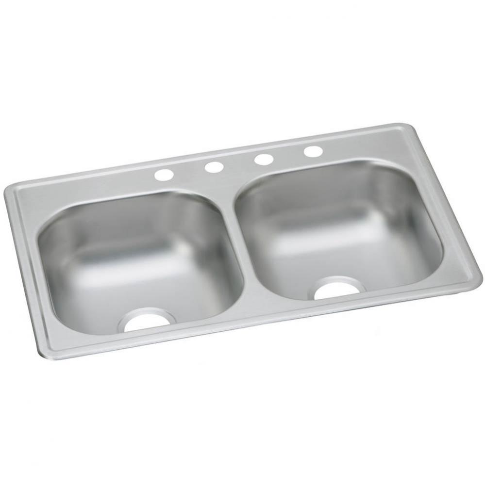 Dayton Stainless Steel 33&apos;&apos; x 19&apos;&apos; x 8&apos;&apos;, 3-Hole Equal Double Bowl D