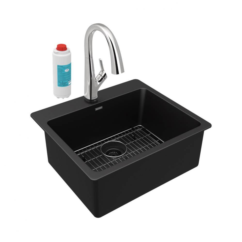 Quartz Classic 25&apos;&apos; x 22&apos;&apos; x 9-1/2&apos;&apos;, Single Bowl Drop-in Sink Kit w