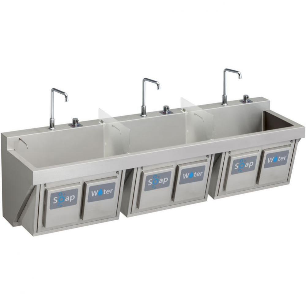 Stainless Steel 90&apos;&apos; x 23&apos;&apos; x 26&apos;&apos;, Wall Hung Triple Station Surgeon