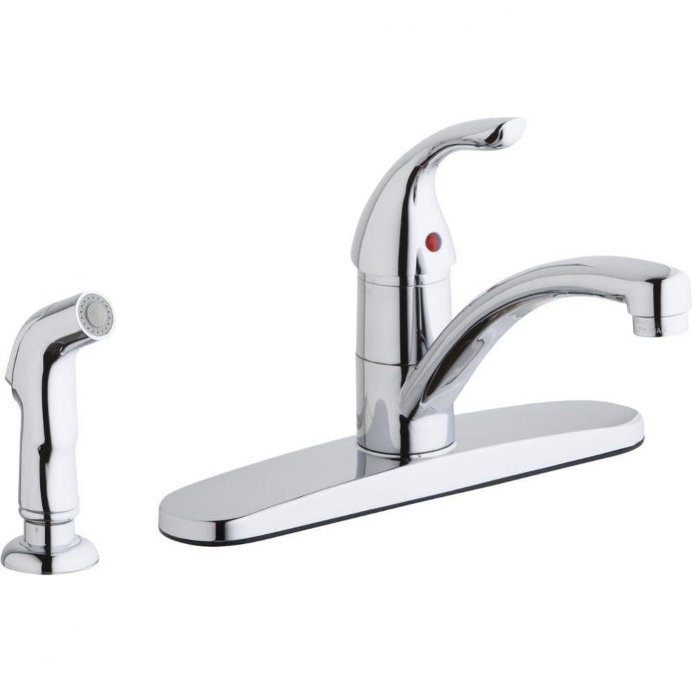 Everyday Four Hole Deck Mount Kitchen Faucet with Lever Handle and Side Spray and Deck Plate/Escut