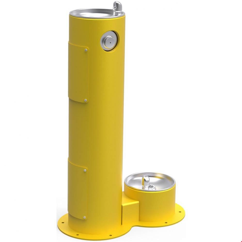 Outdoor Fountain Pedestal with Pet Station, Non-Filtered Non-Refrigerated, Freeze Resistant, Yello