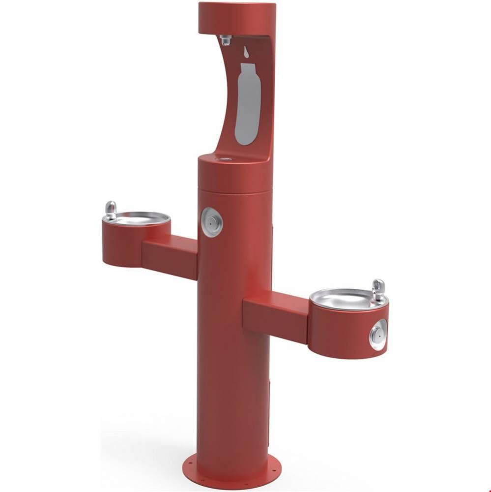 Outdoor ezH2O Upper Bottle Filling Station Tri-Level Pedestal, Non-Filtered Non-Refrigerated Red