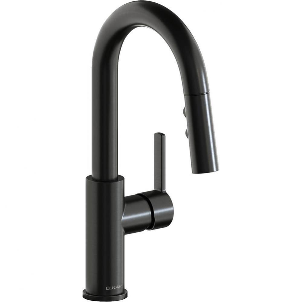 Avado Single Hole Bar Faucet with Pull-down Spray and Lever Handle, Black Stainless