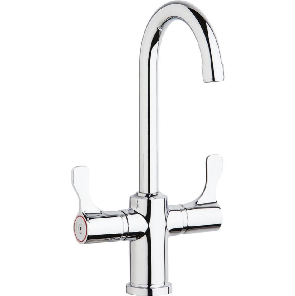 Single Hole 12-1/2&apos;&apos; Deck Mount Faucet with Gooseneck Spout Twin Lever Handles Chrome