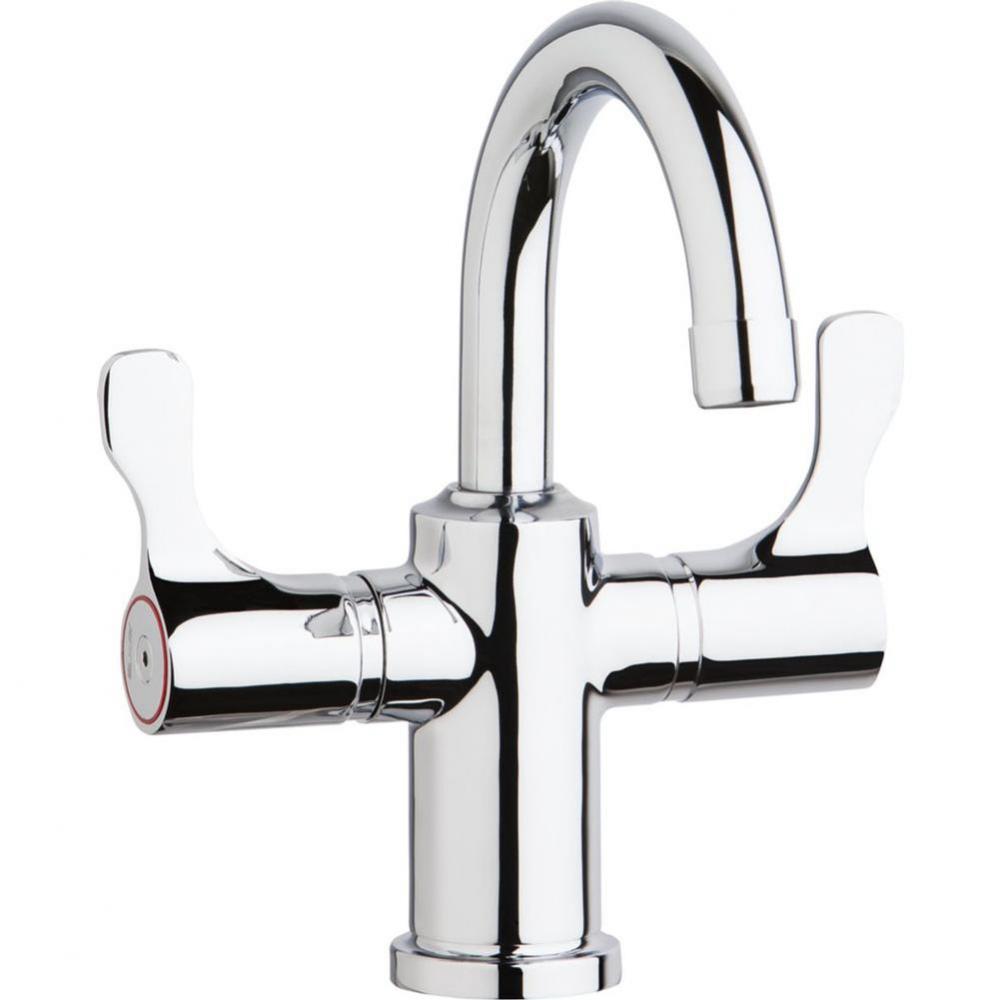 Single Hole 8-5/8&apos;&apos; Deck Mount Faucet with Gooseneck Spout Twin Lever Handles Chrome