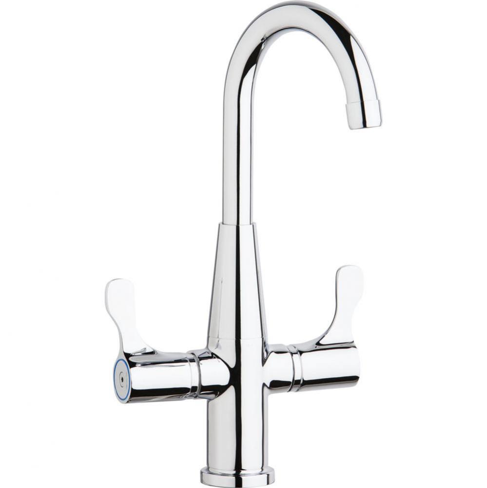 Single Hole Deck Mount Faucet with Gooseneck Spout Twin Lever Handles Chrome