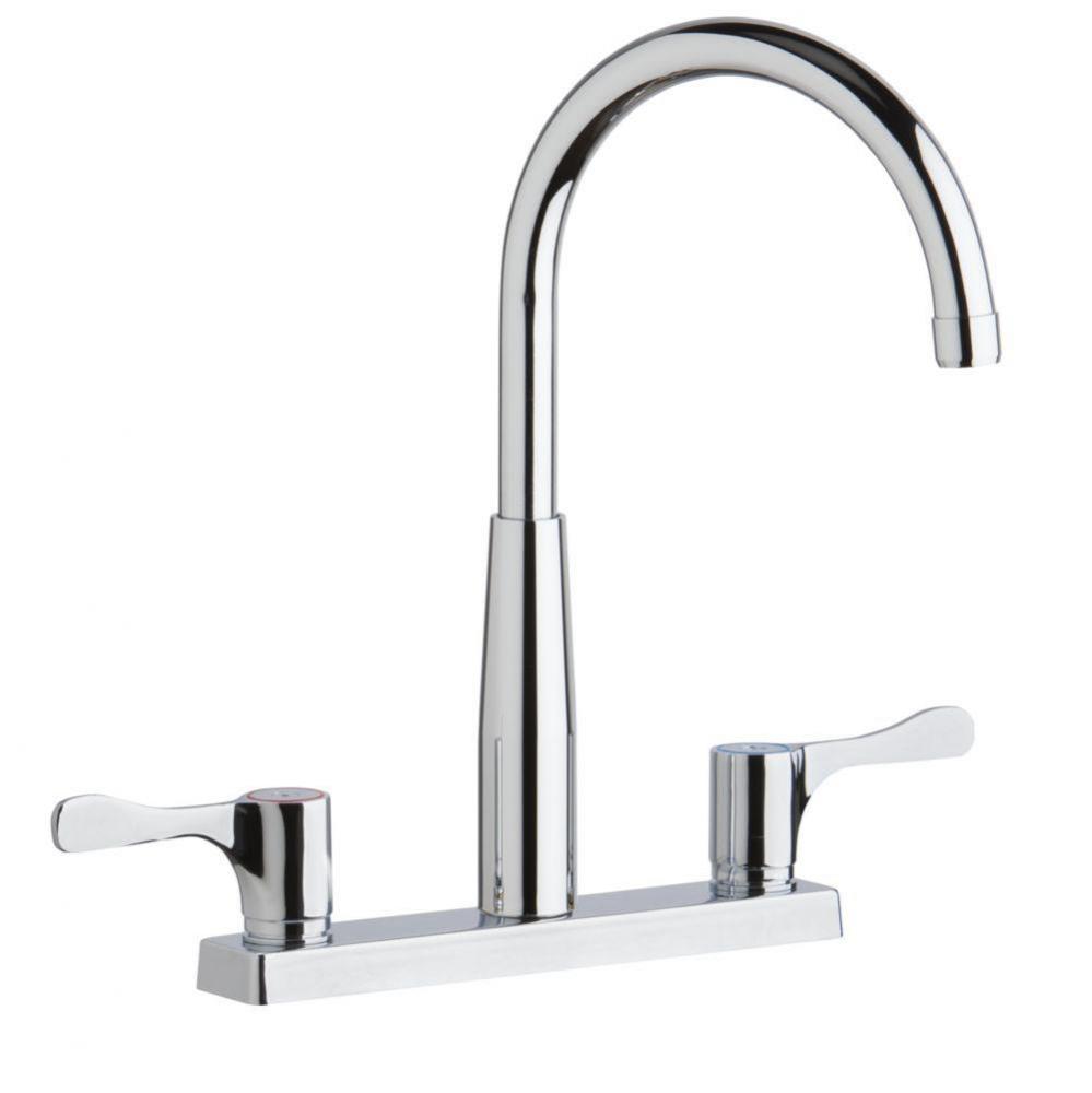 8&apos;&apos; Centerset Exposed Deck Mount Faucet with Gooseneck Spout and 4&apos;&apos; Lever Han