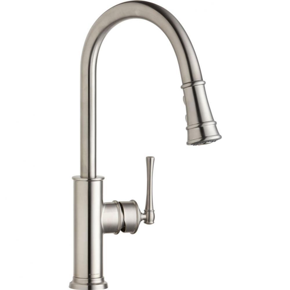 Explore Single Hole Kitchen Faucet with Pull-down Spray and Forward Only Lever Handle Lustrous Ste