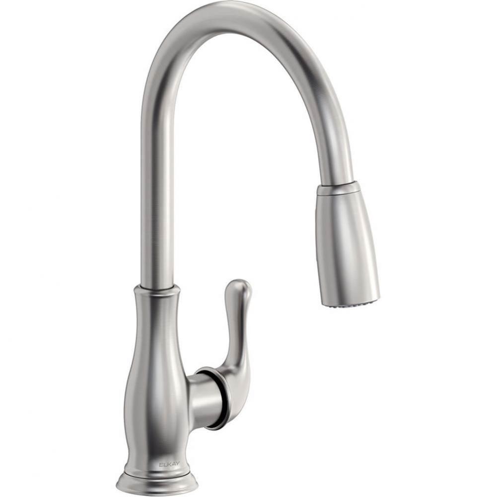 Explore Single Hole Kitchen Faucet with Pull-down Spray and Forward Only Lever Handle, Lustrous St