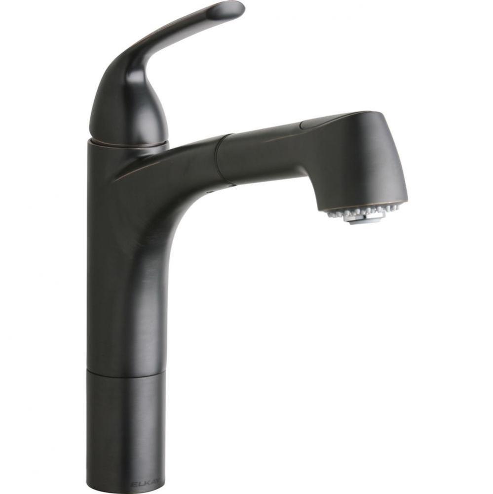 Gourmet Single Hole Kitchen Faucet Pull-out Spray and Lever Handle with Hi and Mid-rise Base Optio