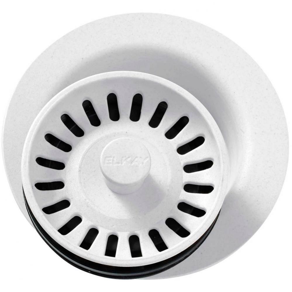Polymer 3-1/2&apos;&apos; Disposer Flange with Removable Basket Strainer and Rubber Stopper White