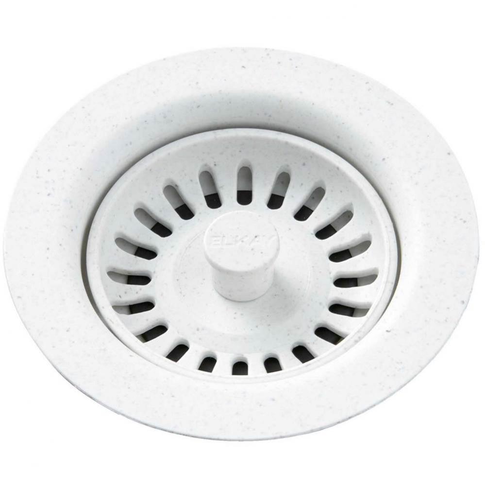 Polymer Drain Fitting with Removable Basket Strainer and Rubber Stopper White