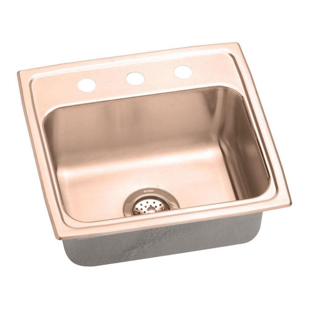 CuVerro Antimicrobial Copper 19-1/2&apos;&apos; x 19&apos;&apos; x 5&apos;&apos;, Single Bowl Drop