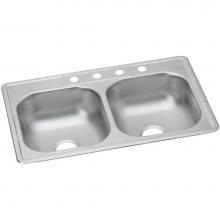 Elkay DD233220 - Dayton Stainless Steel 33'' x 22'' x 7-1/16'', Equal Double Bowl Dro