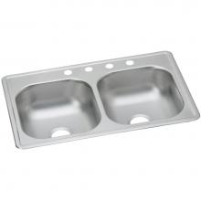 Elkay DSE233193 - Dayton Stainless Steel 33'' x 19'' x 8'', 3-Hole Equal Double Bowl D