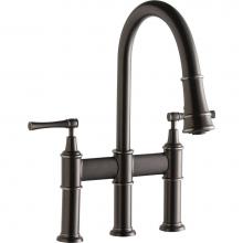 Elkay LKEC2037AS - Explore Three Hole Bridge Faucet with Pull-down Spray and Lever Handles Antique Steel