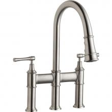 Elkay LKEC2037LS - Explore Three Hole Bridge Faucet with Pull-down Spray and Lever Handles Lustrous Steel