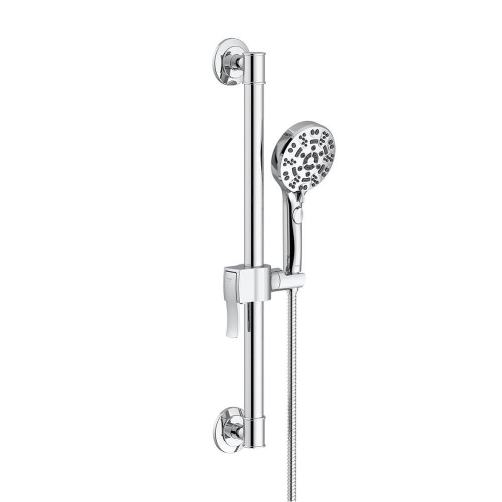 SteadyStyle Accented Round ADA Grab Bar/ Slide Bar Assembly with Octette 8 Function Hand Shower 1.