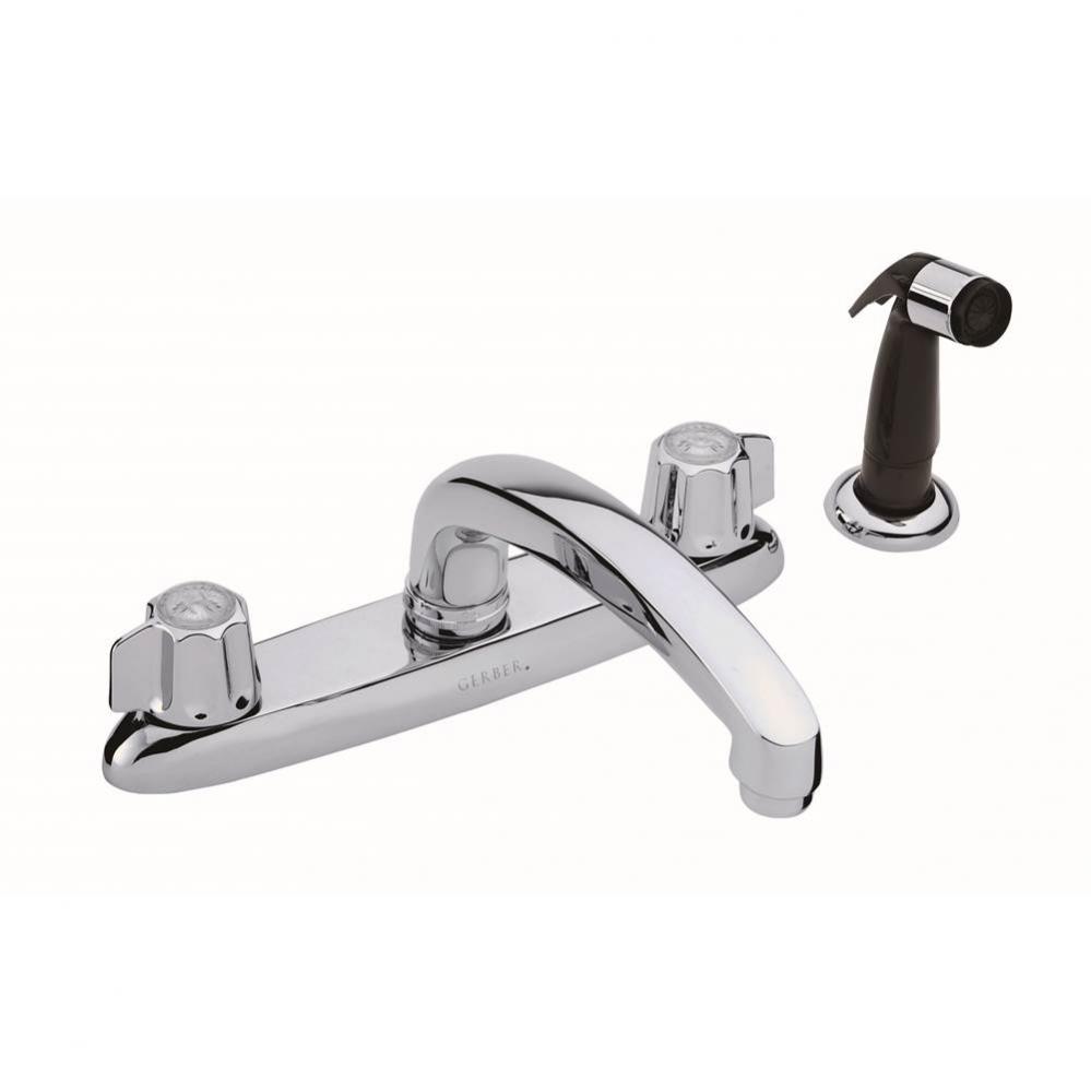 Gerber Classics 2H Kitchen Faucet Deck Plate Mounted w/ Spray &amp; w/ Metal Fluted Handles 1.75gp