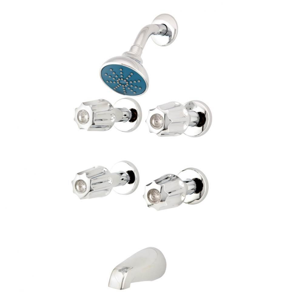 Gerber Classics Four Metal Fluted Handle Tub &amp; Shower Fitting 1.75gpm Chrome