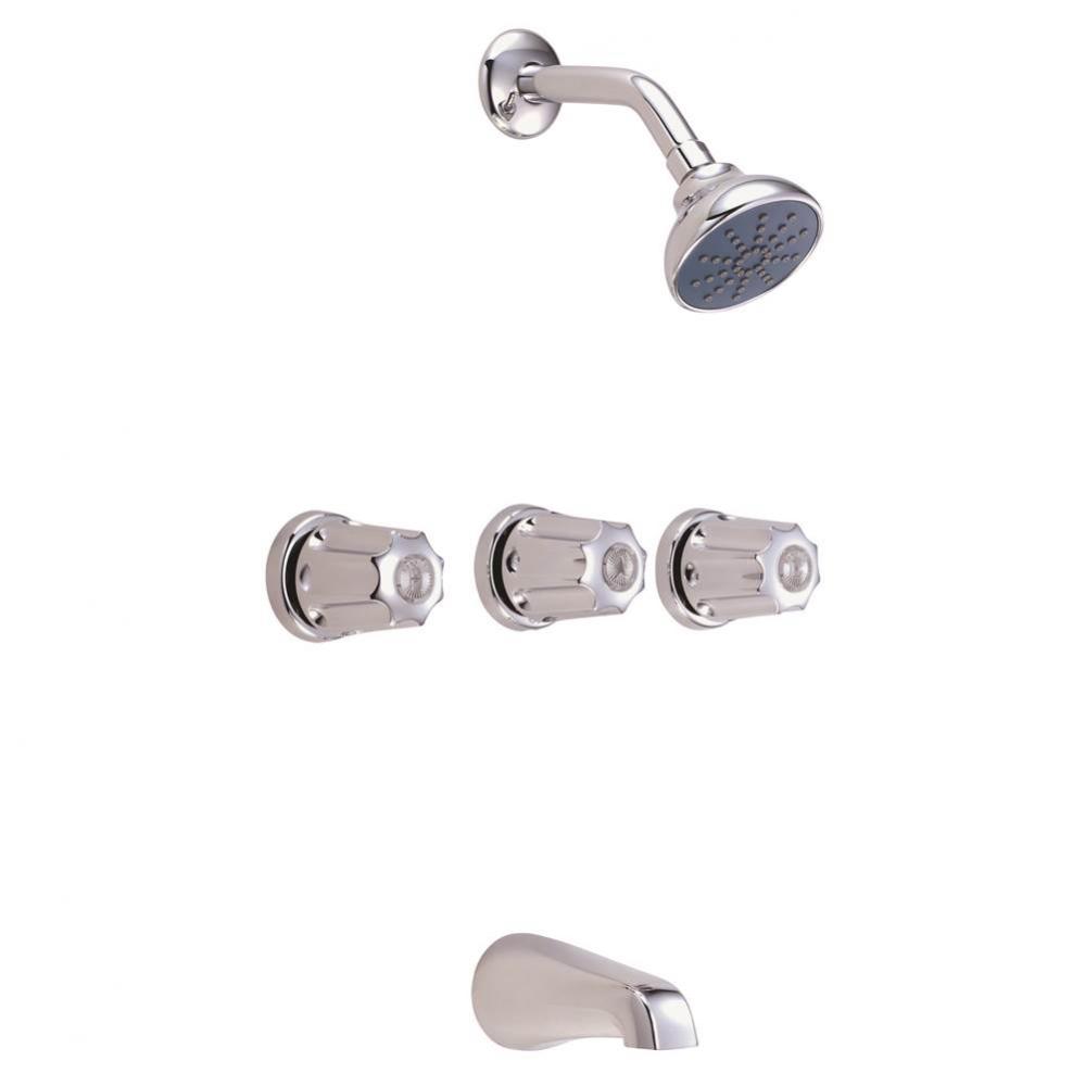 Gerber Classics Three Metal Fluted Handle Threaded Escutcheon Tub &amp; Shower Fitting with Sweat