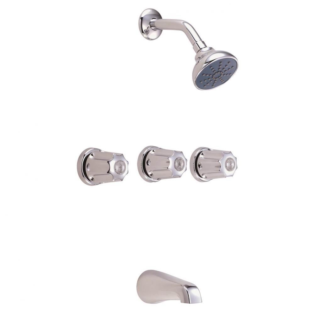 Gerber Classics Three Metal Fluted Handle Sliding Sleeve Escutcheon Tub &amp; Shower Fitting with