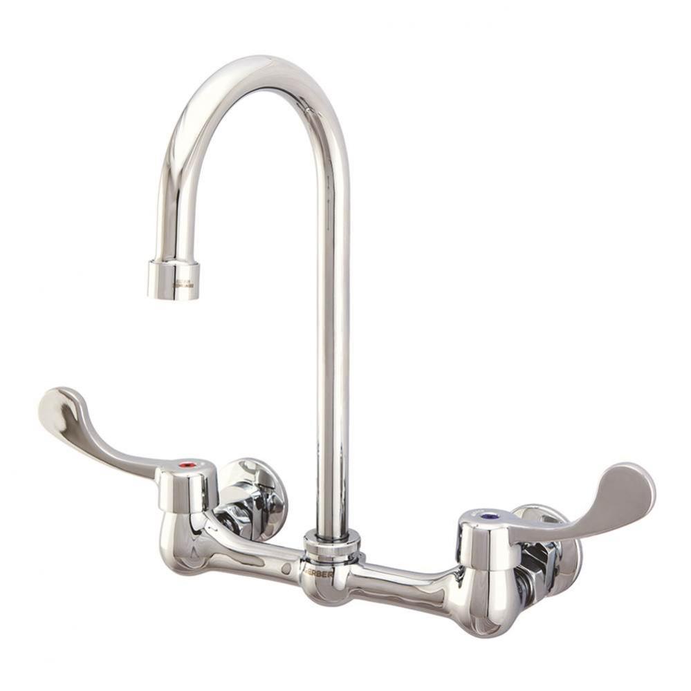 Commercial 2H Wall Mounted Kitchen Faucet w/ Wrist Blade Handles &amp; 12&apos;&apos; Hi Arc Swing