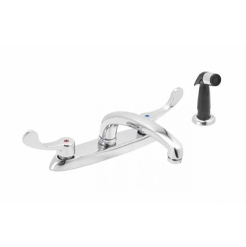 Commercial 2H Kitchen Faucet w/ Spray &amp; Wrist Blade Handles 1.75gpm Aeration/2.2gpm Spray Chro