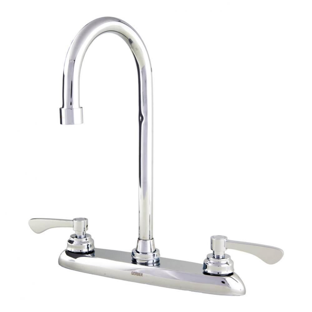 Commercial 2H Kitchen Faucet w/ Gooseneck Spout &amp; Metal Lever Handles 1.75gpm Chrome