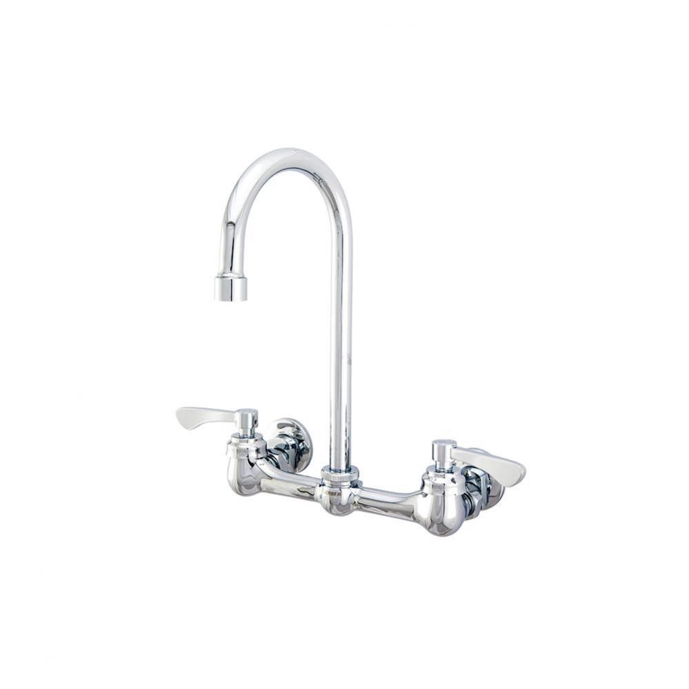 Commercial 2H Wall Mount Kitchen Faucet w/ Lever Handles &amp; 12&apos;&apos; Hi Arc Swing Spout 1