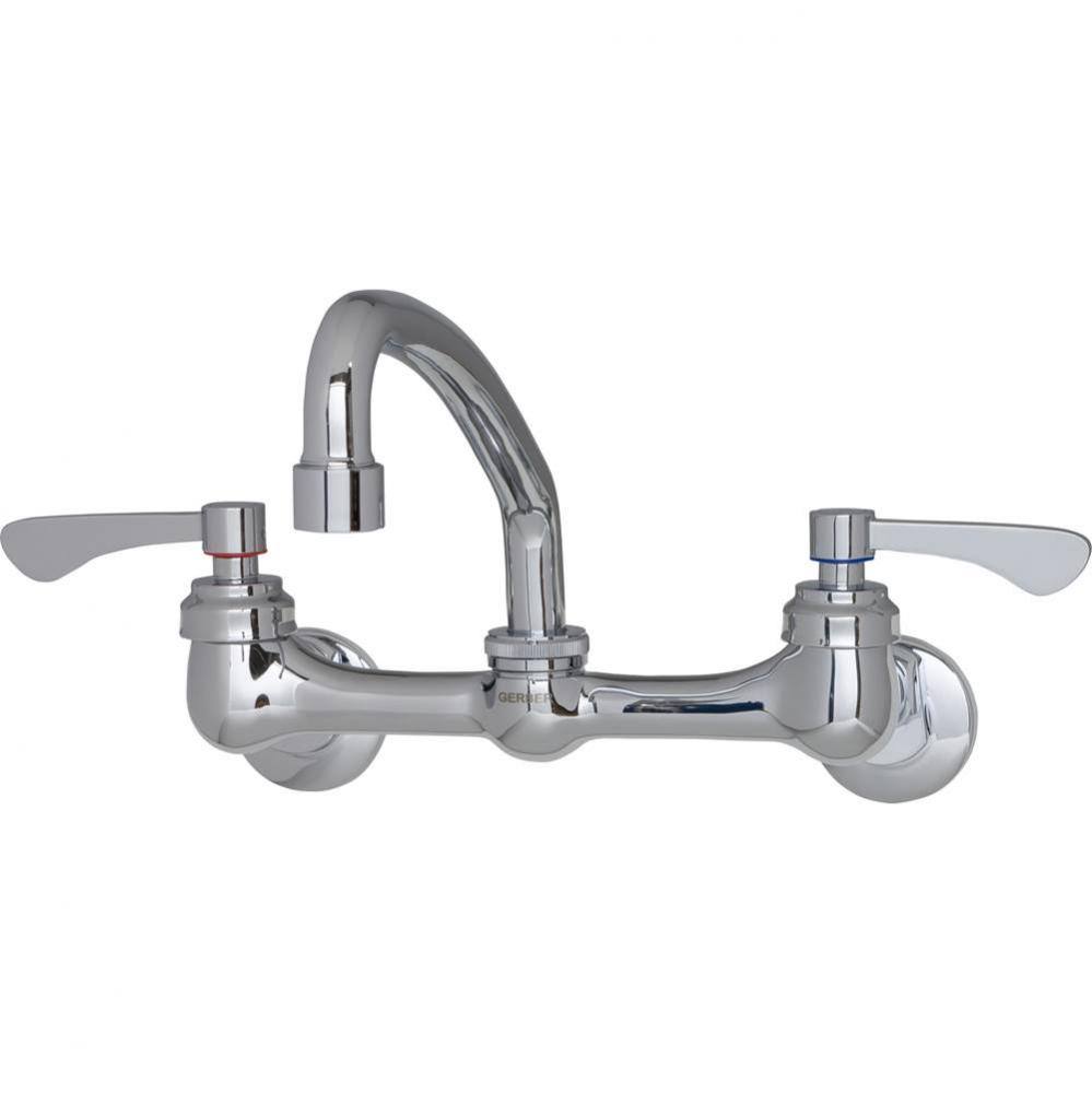 Commercial 2H Wall Mount Kitchen Faucet w/ Wrist Blade Handles &amp; 8&apos;&apos; Swing Spout 1.7