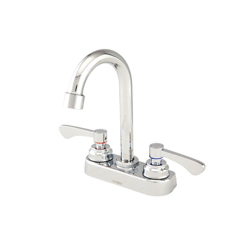 Commercial 2H Bar Faucet W/ Gooseneck Spout And Metal Lever Handles 1.75Gpm Chrome